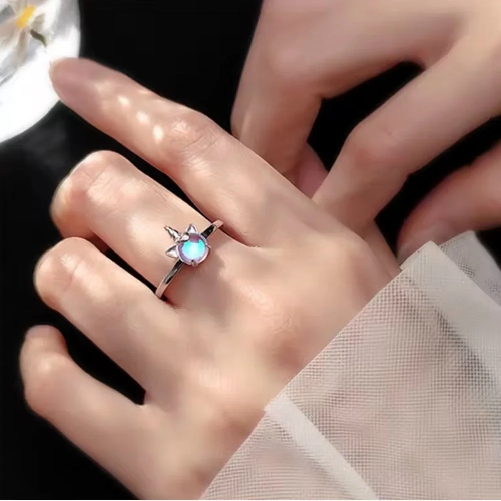NEW Cute Silver Unicorn Opal Moonstone Ring